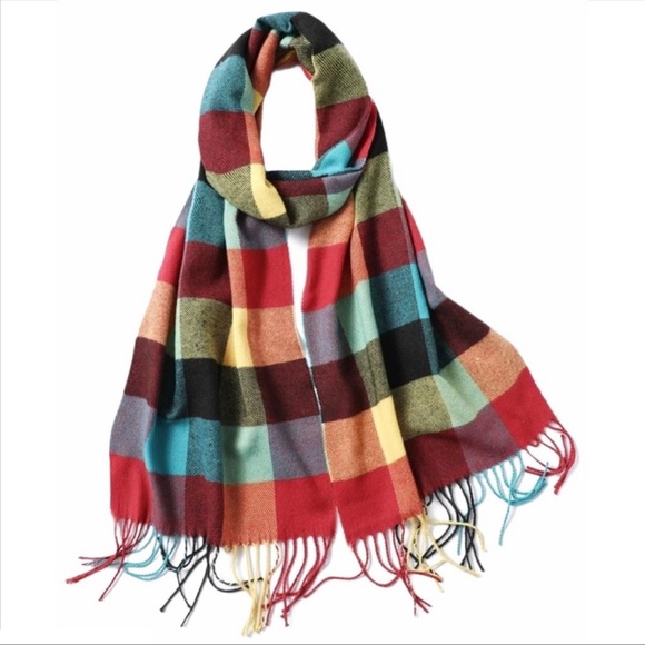 Plaid Oversized and ultra-cozy, acrylic cashmere feel, fringe-edged scarf - Picture 1 of 4